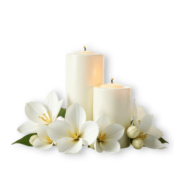 pngtree white candles with flowers and green leaves clipart illustration png image_16073502
